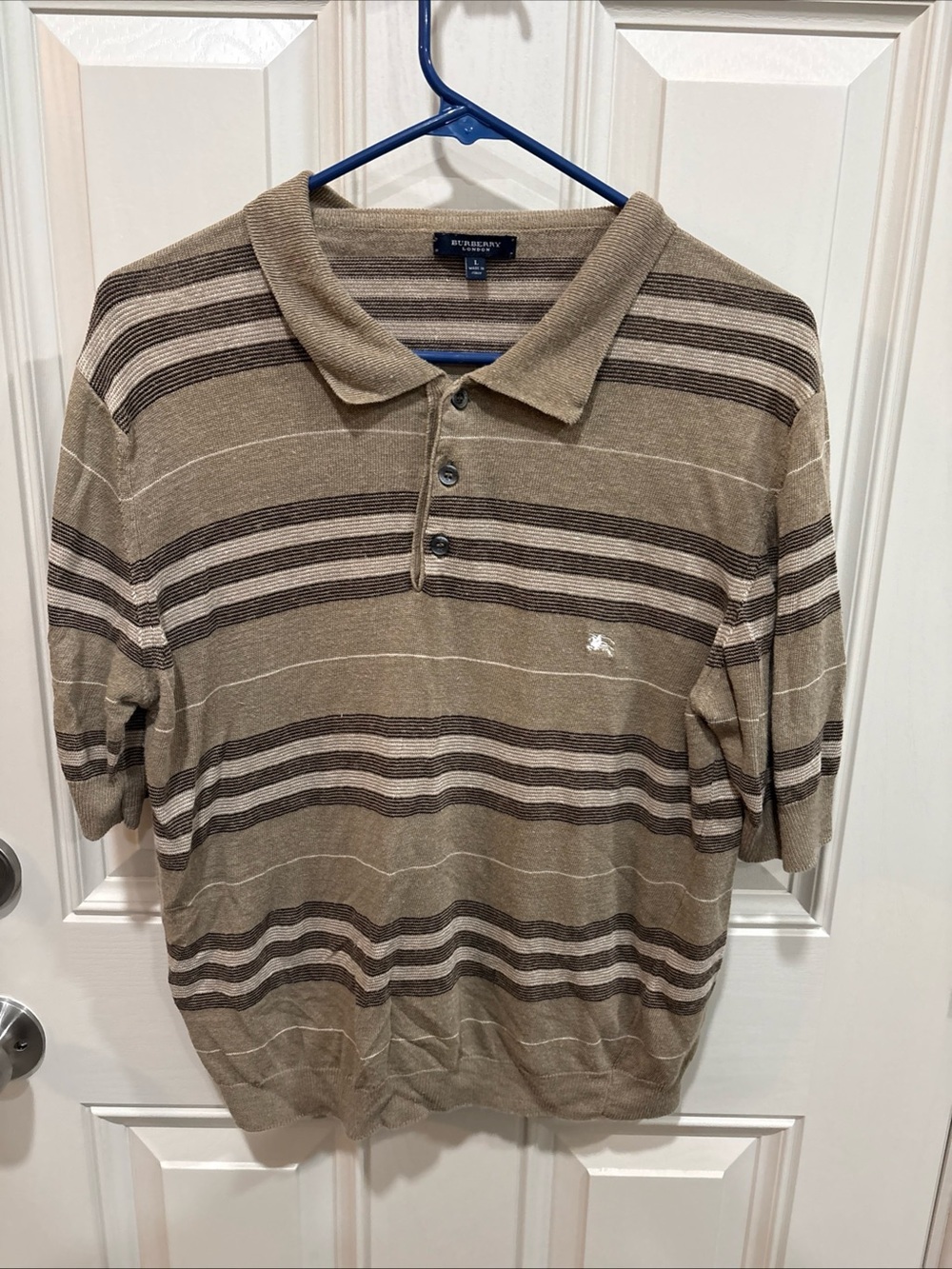 Burberry Men’s Brown and Tan Striped Polo